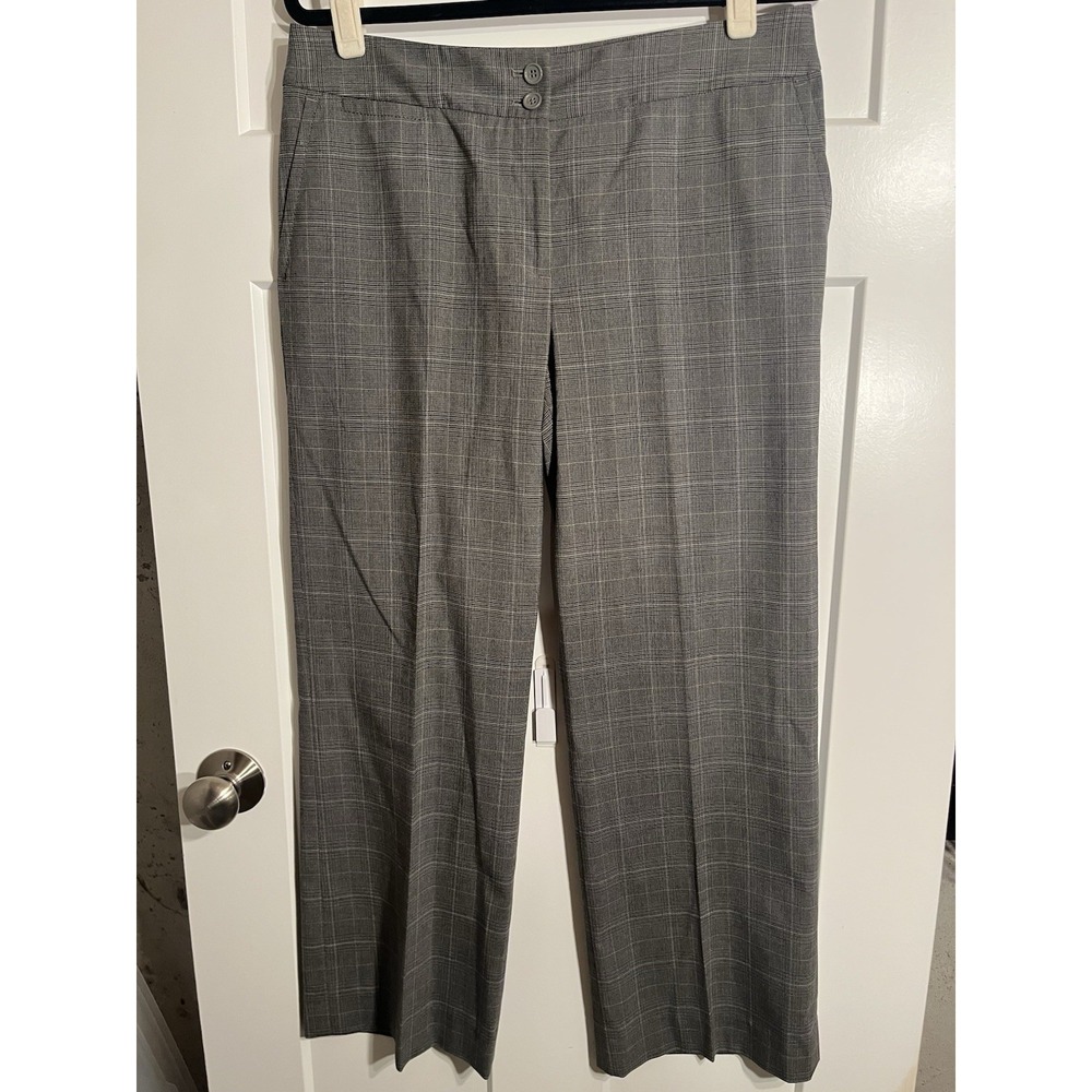 Liz Claiborne Audra Pants Womens 8 Grey Plaid Glen Check Straight Leg Dress Pant